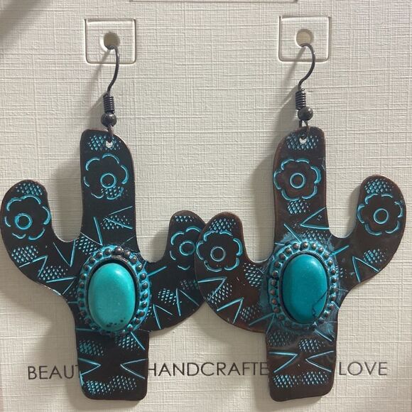 Synthetic turquoise earrings‎ - Picture 2 of 2